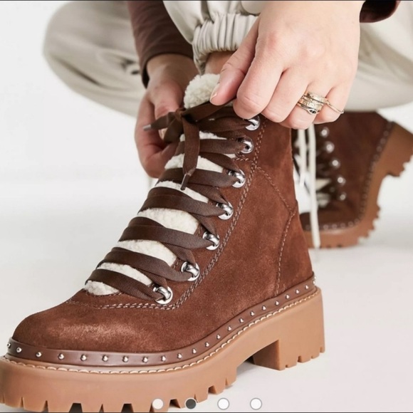 Steve Madden Rainier cognac suede leather platform lace up combat boots 10 - Picture 2 of 10